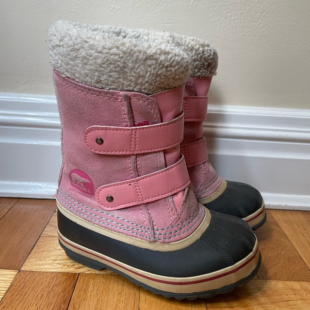 Sorel Kid's 1964 Pac Strap Snow Boots Light Pink Suede Shearling Fleece Kids 11